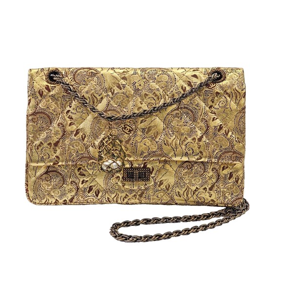 VINTAGE CHANEL Paris-Moscou Gold Brocade Flap Bag Lambskin‎ Purse Handbag EUC - Picture 3 of 16